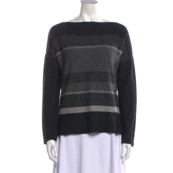 New Vince cashmere wool striped boatneck boxy relaxed fit minimalist sweater - Picture 6 of 15